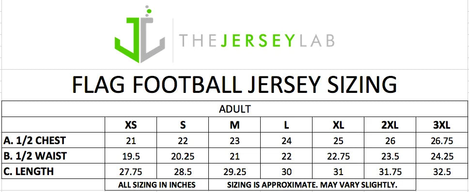 Flag Football size chart