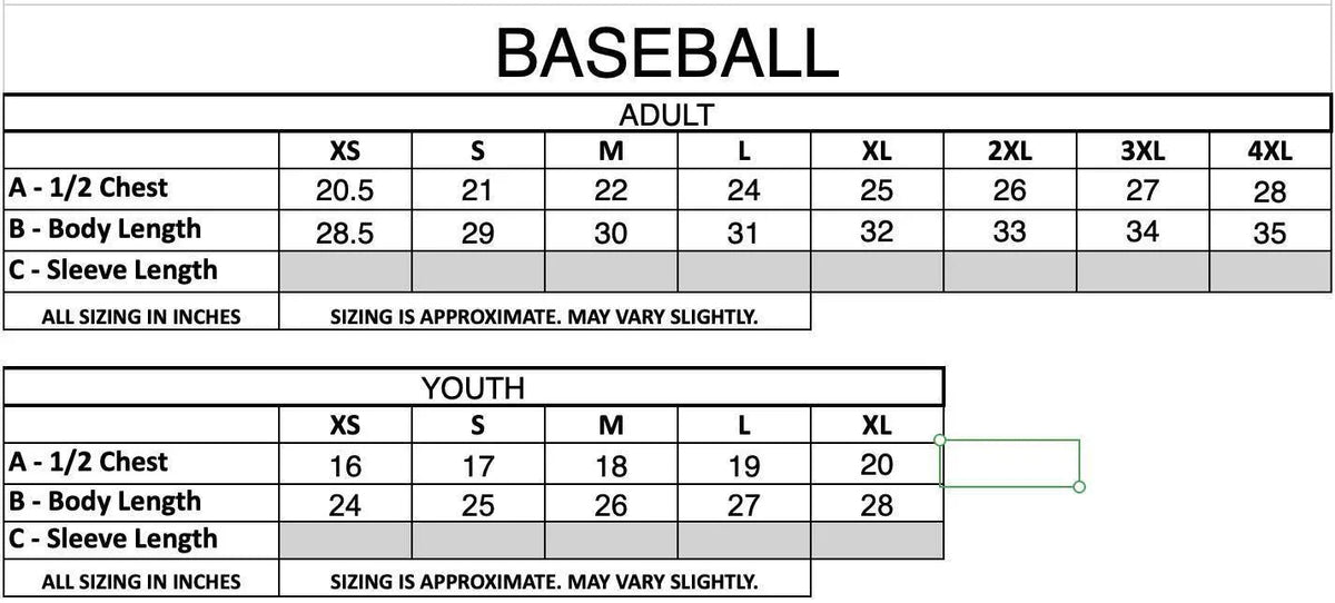 Baseball size chart