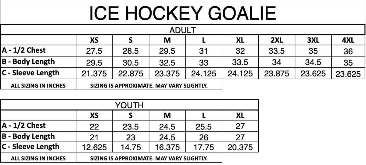 Ice Hockey size chart 2