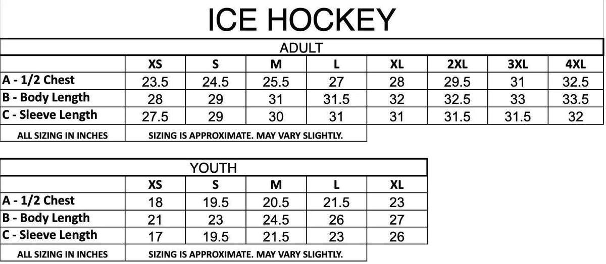 Ice Hockey size chart