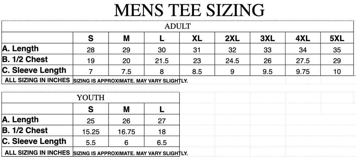 Tees size chart