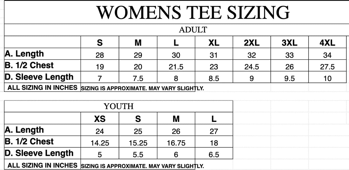 Tees size chart 2